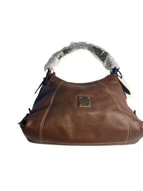 Dooney & Bourke M Brown Pebbled Leather Shoulder Bag gold detail Retired NEW